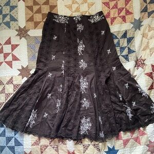Tribal Black Floral A-Line Skirt